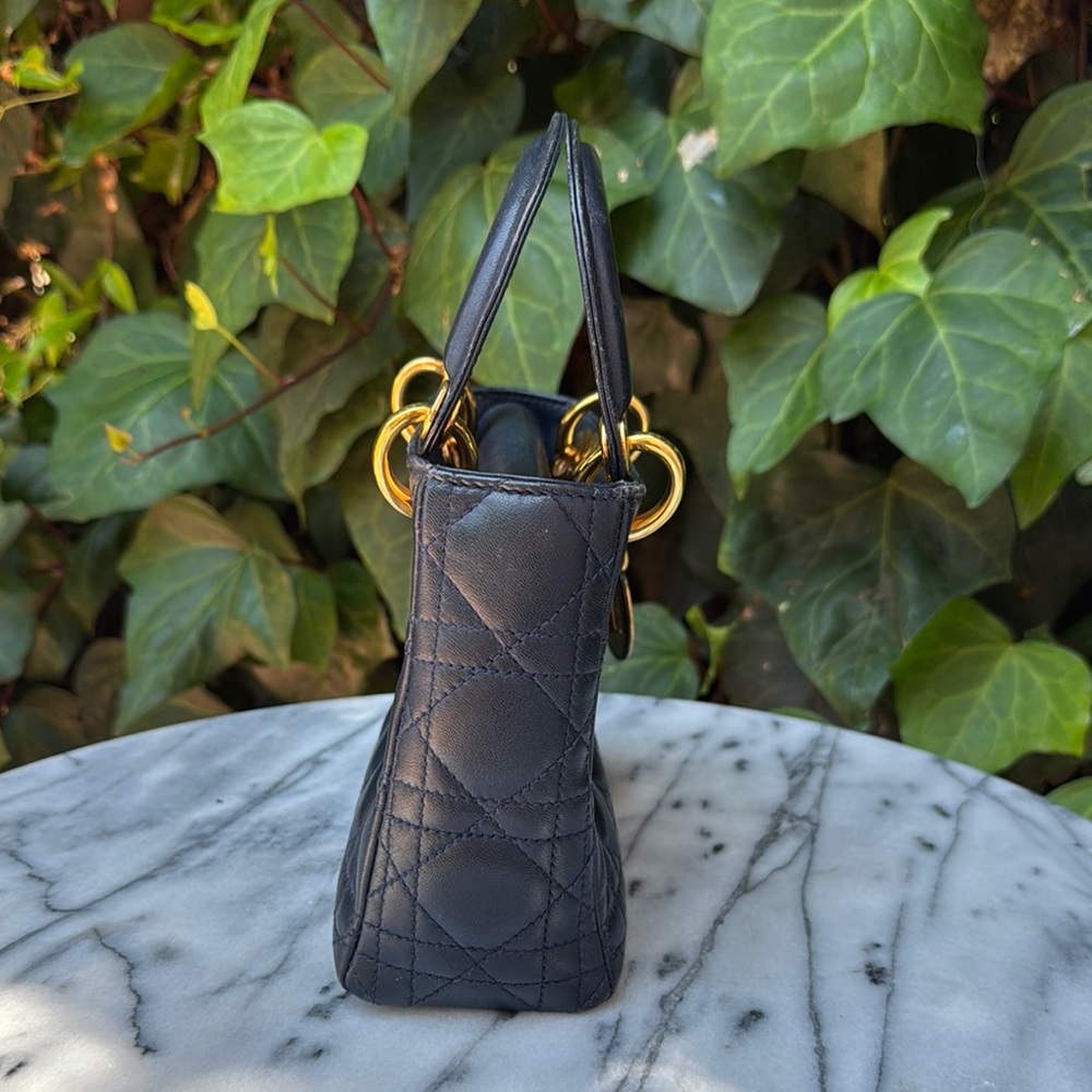Vintage Dior Navy with Gold Hardware Satchel with Iconic Quilting - Picture 2 of 11
